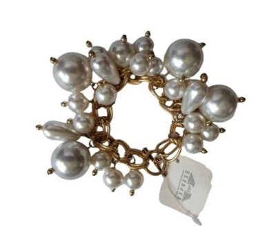 Brazalete Grueso Express Tono Dorado Imitación Perla 7" Clásico Carrera De Colección NUEVO NUEVO CON ETIQUETAS Foto 1 de 2