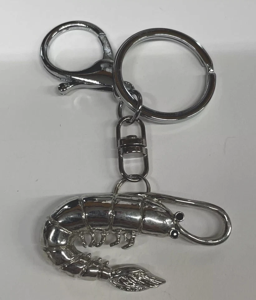 Camarón Grande Llavero Bolso Clip Vida Marina Costera Diseño Realista Plateado NUEVO Foto 1 de 4