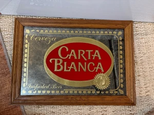 Vintage Carta Blanca Cerveza Beer Mexico Advertising Sign Mirror 21" x 15" - Picture 1 of 5