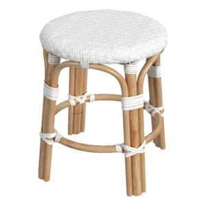 Bowery Hill Traditional Rattan Round 18" Stool in White Finish - Picture 1 of 5