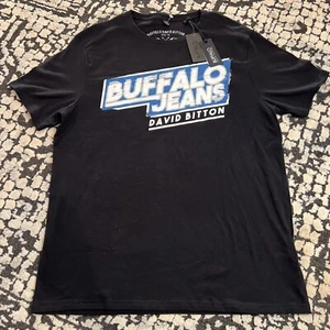 BUFFALO David Bitton Mens Stretch Soft T-Shirt Bnwt MSRP $39 Shirt Black Blue - Picture 1 of 2