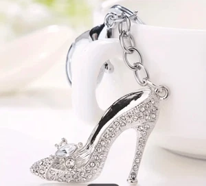 Silver Tone and Clear Crystal High Heel Bag Charm/Key Chain - Picture 1 of 6
