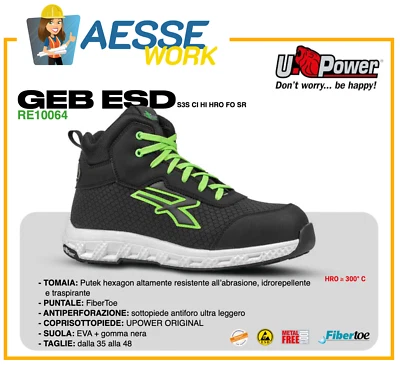U Power Scarpe Antinfortunische Red Ego Upower GEB ESD S3S CI HI HRO FO SR
