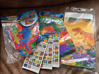 DINOSAUR PREHISTORIC PARTY NEW LOOT TABLECOVER DECORATIONS 180 STICKERS JOB LOT