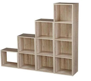 Antique Oak Cube, 2 3 4 Tier Wooden Display Shelving Unit Bookcase - Home/Office - Picture 1 of 5