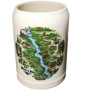 Der Rhein von Mainz bis Koln Map Souvenir Beer Mug Kleiber Porzellan Germany - Picture 1 of 12