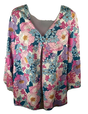 Top de pijama abierto floral Sears años 70 para mujer vintage azul blanco rosa talla mediana Foto 1 de 4