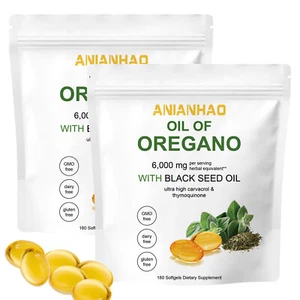 Aceite de cápsulas blandas de orégano, 2 en 1 6000 mg aceite de orégano con aceite de semilla negra 200 mg - Imagen 1 de 17