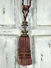 Pair 2 pieces Curtain Tie Backs - 26cm Tassel with Faceted Glass Top - Red Wine