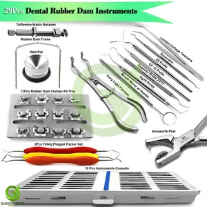29 Dental Rubber Dam Clamps Forceps Tray Kit Endo Restorative Spreader Cassette - Picture 1 of 17