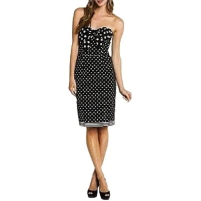 Vestido sin tirantes a lunares negro/blanco Betsey Johnson talla 2 para mujer con lazo Foto 1 de 4