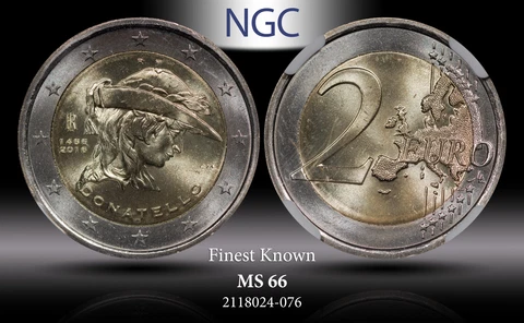 2016 R ITALY 2 EURO DONATELLO 550TH ANNIV OF DEATH UNC NGC MS66 BU FINEST KNOWN Cover