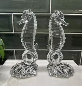 Paden City Clear Glass 8.25” Seahorse Bookends Figurines Coastal Cape Cod 1930s - Picture 1 of 11