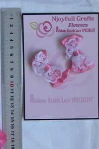 Satin Ribbon HOT PINK and WHITE Lace Special folded Bows  x2 -35 x 50mm - AF NJC - Picture 1 of 3