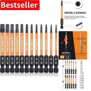 Durable S2 Steel 12-Piece Torx Driver Bit Set - T5 to T40 with Magnetic Tips - Picture 1 of 10