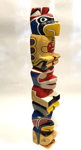 Vintage Painted Hand Carved Totem Pole - Picture 1 of 8