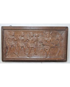 Antique en Bois Très Fin Musiciale Cortege Sculpture Mural Panneau Original Old - Picture 1 of 8