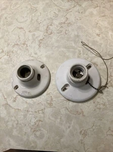 2 Different Vintage Ceramic Porcelain Pull Chain Type Light Socket Fixtures - Picture 1 of 15