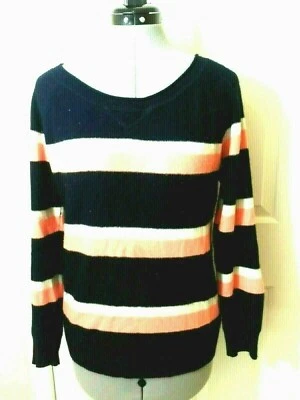 AQUA Cashmere Navy Blue White Orange Women's Sweater Size XS                 - Image 1 of 4