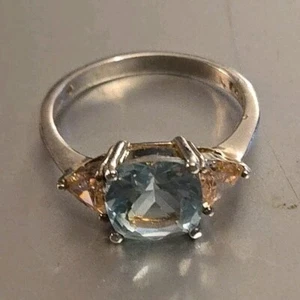 Vintage Avon 925 Sterling Silver Uranium Glass & Pink Cubic Zirconia Ring Size 9 - Picture 1 of 9