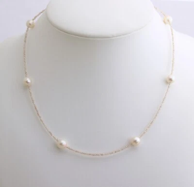 Zirconi Catena Con Akoya Perle Crema Rotondo Nobile Collier 925 Argento Circa - Immagine 1 di 3