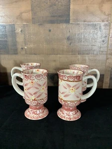 Set of 4 Temptations Old World Red Pedestal Coffee Tea Cocoa Mugs - Foto 1 di 4