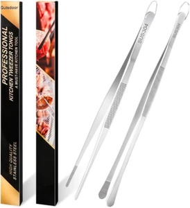 2Pcs Kitchen Tweezers Stainless Food Tongs Chef Tweezers 12 Inch Tweezers Tongs - Picture 1 of 12