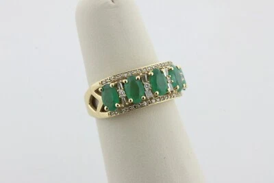 Женское кольцо из желтого золота 14 карат с изумрудом и бриллиантом P☆M 2,50 TCW размер 7 - Изображение 1 из 4