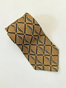 Henry Grethel Men's Tie Necktie Gold/Black Geometric 100% Silk USA - Picture 1 of 5