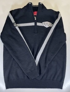 Saucony Sweater Mens Large Black Gray 1/4 Zip Patch Logo Running Mock Collar - Picture 1 of 11