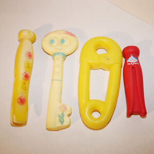 Vintage Clothespin Safety Pin Key Squeaker Toys Lot of 4