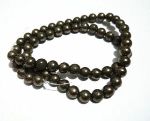 1filo/63pz perline pietre dure Pirite naturale tondo liscio 6mm bijoux  - Foto 1 di 1