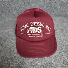 Acme Diesel Inc Hat Mens Snap Back Red Maroon Vintage Trucker Mesh 80S 90S