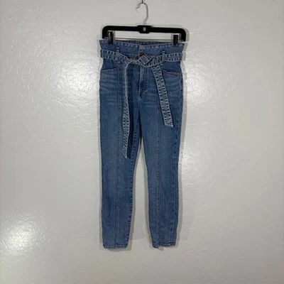 Alice + Olivia Jeans Womens 27 Blue High Rise Paperbag Waist Belted Denim Pants - Image 1 of 4