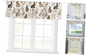 Easter Rabbits Kitchen Valances for Window, Brown Rabbits and Flowers Rod - Picture 1 of 8
