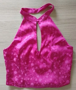 BNWT Zara pink floral jacquard halter neck top - size L - Picture 1 of 12