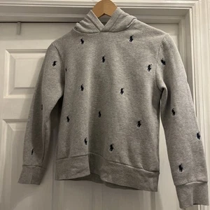 Polo Ralph Lauren Pony Gray Fleece Hoodie Youth Size Medium 10-12 Preppy - Picture 1 of 7