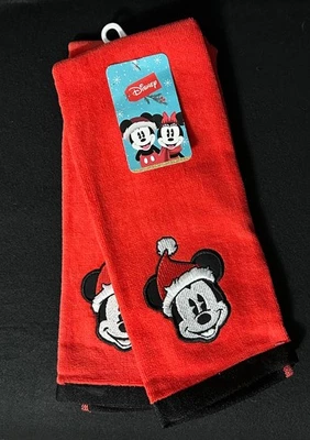 Disney Santa Mickey Mouse Christmas Set of 2 Red Bathroom Kitchen Hand Towels - Image 1 of 4