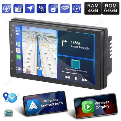 Double 2 Din 7" IOS/Android 14 Car Stereo GPS Navi Radio Bluetooth CarPlay 64GB - Image 1 of 4