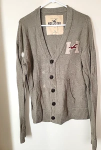 VTG Y2KHollister Olive Green Knit Cardigan Sweater Pockets Casual Comfy Womens L - Picture 1 of 3