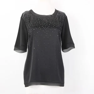 St John Top Sz S Oversize Black Satin Black Pailettes Triacetate Polyester Top - Picture 1 of 12