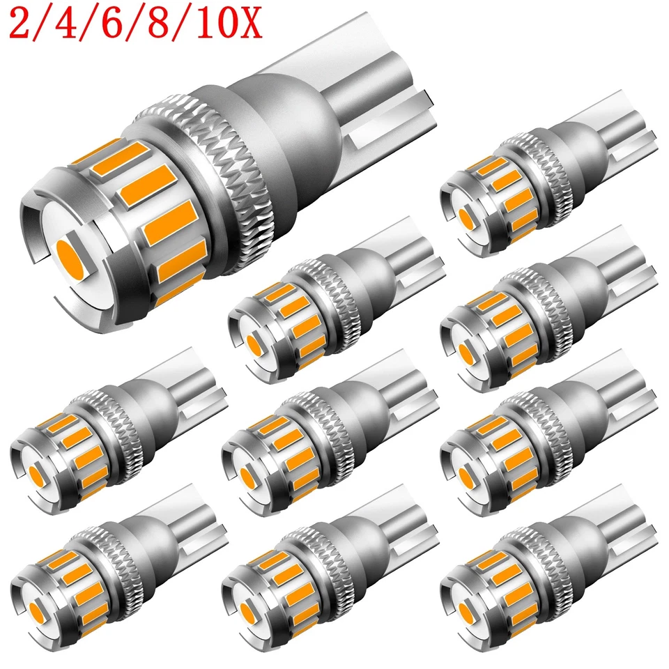 AUXITO T10 168 2825 LED License Plate Side Marker Light Bulb Canbus Amber 10/20x Foto 1 de 4