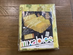 Vintage NOS Sears mixabile senza ferro percalle doppio attacco ~ giallo, verde, marrone floreale - Foto 1 di 7