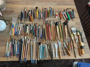 300+ Künstler komplette alte gebrauchte Pinsel verschiedene Marken + Werkzeuge Fine Art - Bild 1 von 19