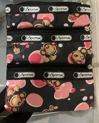 Le SportSac 3 Zip Crossbody Bag  Multicolor Pink Bubbles Monkey Tokidoki Black - Image 1 of 4