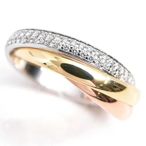 Cartier Trinity Ring SM Pave Diamond 18 K Yellow Gold WG PG Size(US) 6.5 #00761 - Picture 1 of 9