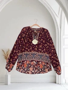 Knox Rose Top Women’s Size Medium Floral Tie Neck Crochet Trim Boho NWT - Picture 1 of 15