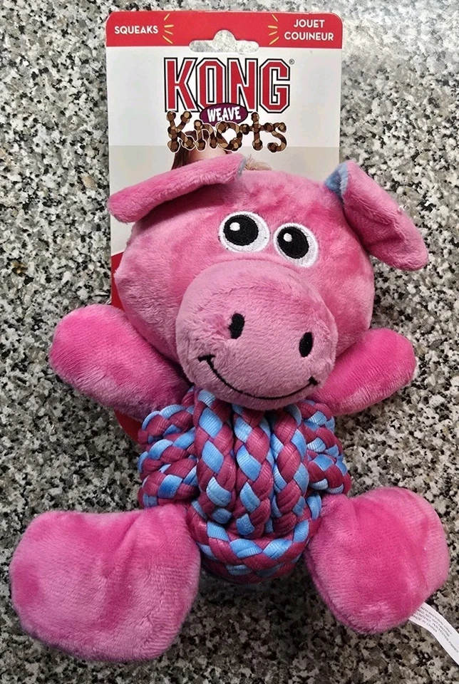 Cerdo tejido nudos de perro Kong. Talla Med. NUEVO. Juguete para perro. Rosa 7". Chirridos. Cuerda. Fetch sin precio base Foto 1 de 3