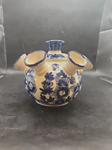 Vintage Delf Holland Blue White Ceramic 7 Arms Tulip Vase 5.4" tall - Picture 1 of 8