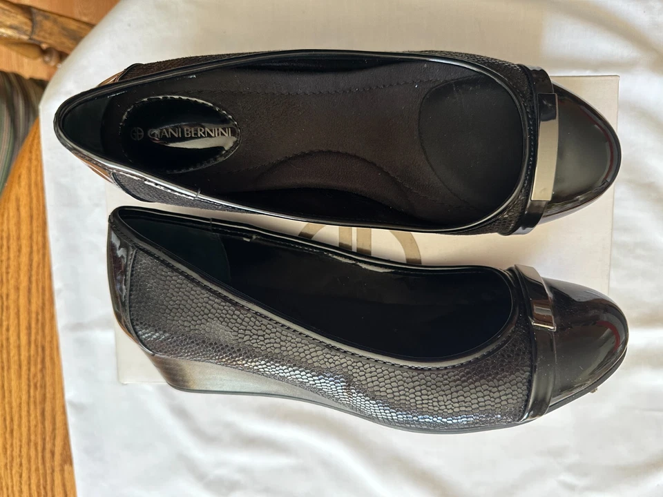 Womens Giani Bernini Ambir Wedge Heels Shoes black Patent Leather 7 wide  - Image 1 of 3